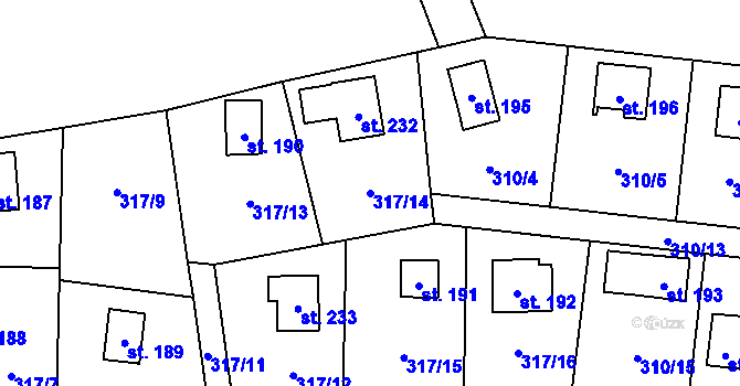 Parcela st. 317/14 v KÚ Hředle u Zdic, Katastrální mapa