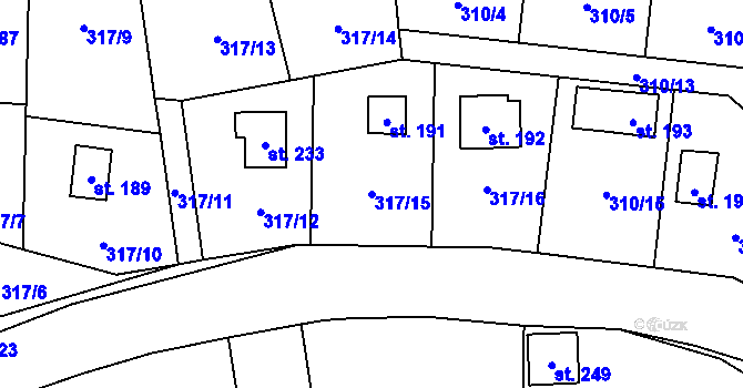 Parcela st. 317/15 v KÚ Hředle u Zdic, Katastrální mapa