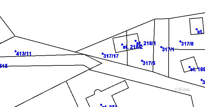 Parcela st. 317/17 v KÚ Hředle u Zdic, Katastrální mapa