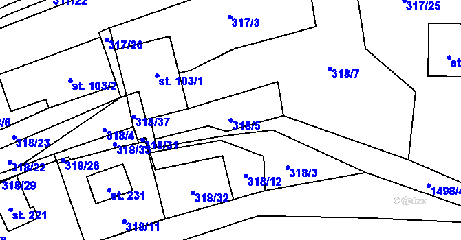 Parcela st. 318/5 v KÚ Hředle u Zdic, Katastrální mapa