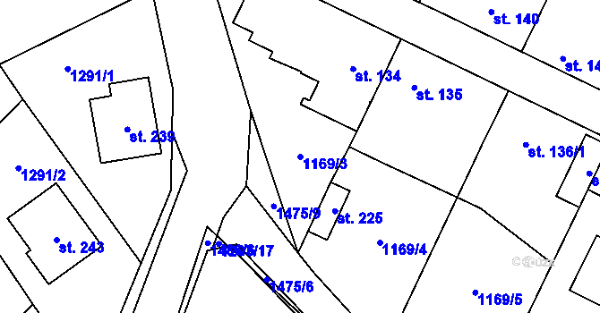 Parcela st. 1169/3 v KÚ Hředle u Zdic, Katastrální mapa