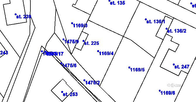 Parcela st. 1169/4 v KÚ Hředle u Zdic, Katastrální mapa