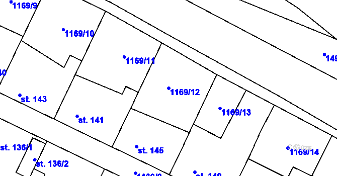 Parcela st. 1169/12 v KÚ Hředle u Zdic, Katastrální mapa