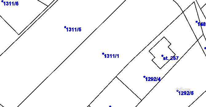 Parcela st. 1311/1 v KÚ Hředle u Zdic, Katastrální mapa