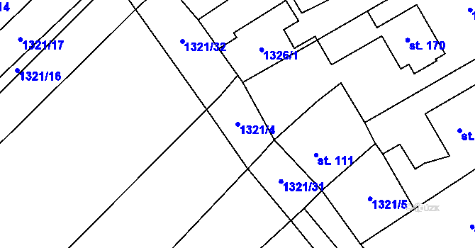 Parcela st. 1321/4 v KÚ Hředle u Zdic, Katastrální mapa