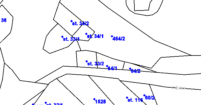 Parcela st. 64/3 v KÚ Hředle u Zdic, Katastrální mapa