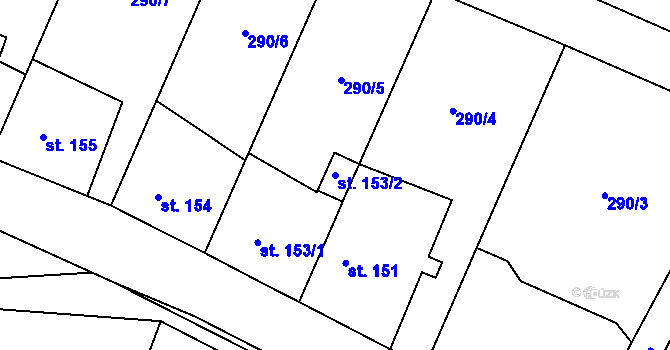 Parcela st. 153/2 v KÚ Hředle u Zdic, Katastrální mapa