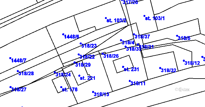 Parcela st. 318/26 v KÚ Hředle u Zdic, Katastrální mapa