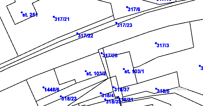 Parcela st. 317/26 v KÚ Hředle u Zdic, Katastrální mapa