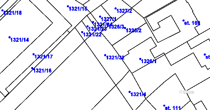 Parcela st. 1321/32 v KÚ Hředle u Zdic, Katastrální mapa