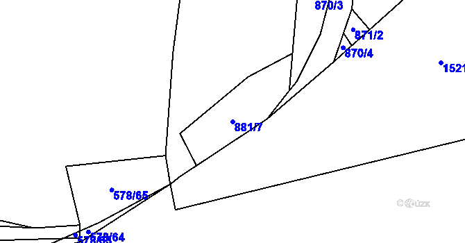 Parcela st. 881/7 v KÚ Hředle u Zdic, Katastrální mapa