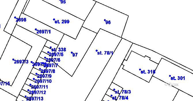 Parcela st. 78/1 v KÚ Hředle, Katastrální mapa