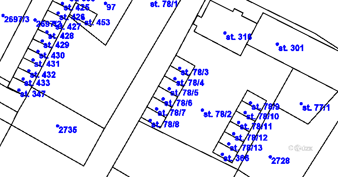 Parcela st. 78/5 v KÚ Hředle, Katastrální mapa
