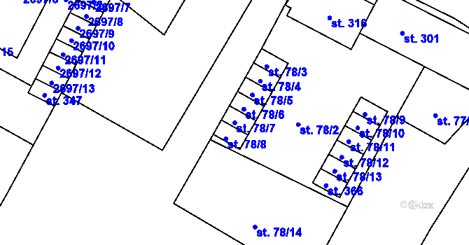 Parcela st. 78/7 v KÚ Hředle, Katastrální mapa