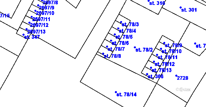 Parcela st. 78/8 v KÚ Hředle, Katastrální mapa