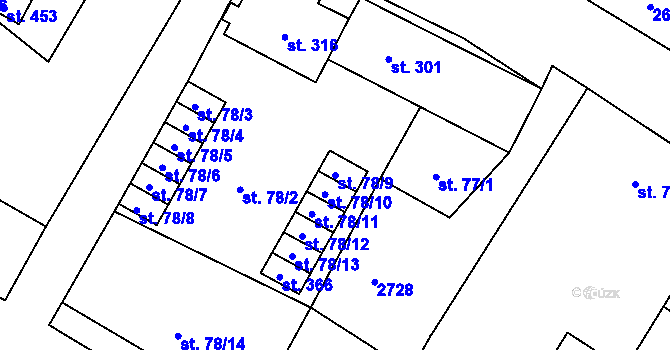Parcela st. 78/9 v KÚ Hředle, Katastrální mapa