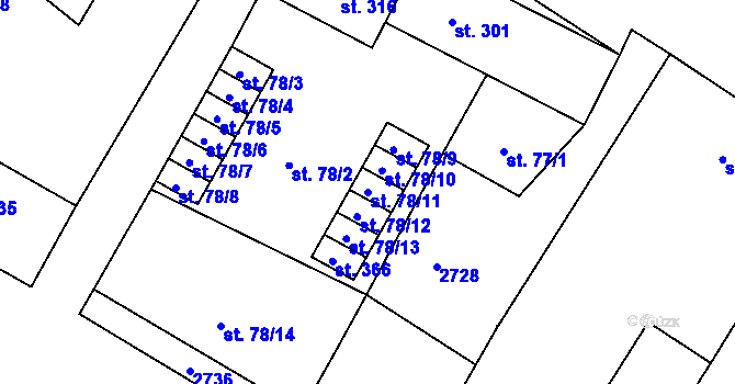 Parcela st. 78/11 v KÚ Hředle, Katastrální mapa