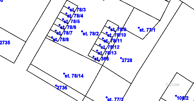 Parcela st. 78/13 v KÚ Hředle, Katastrální mapa
