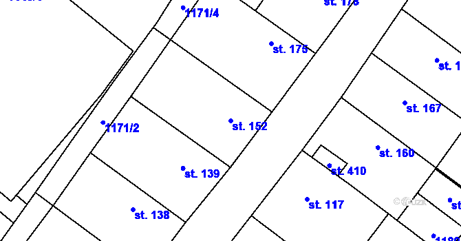 Parcela st. 152 v KÚ Hředle, Katastrální mapa