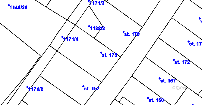 Parcela st. 175 v KÚ Hředle, Katastrální mapa