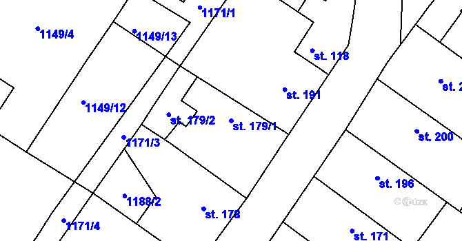 Parcela st. 179/1 v KÚ Hředle, Katastrální mapa