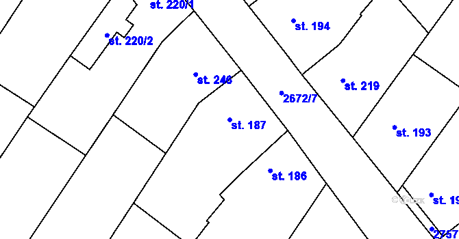 Parcela st. 187 v KÚ Hředle, Katastrální mapa