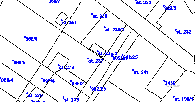 Parcela st. 236/2 v KÚ Hředle, Katastrální mapa