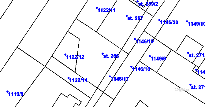 Parcela st. 266 v KÚ Hředle, Katastrální mapa