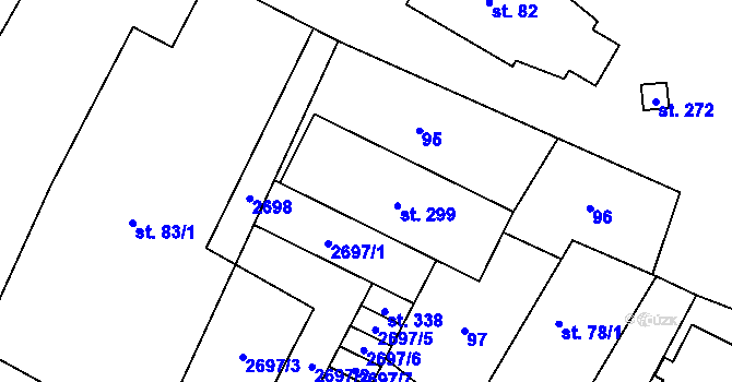 Parcela st. 299 v KÚ Hředle, Katastrální mapa