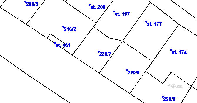 Parcela st. 220/7 v KÚ Hředle, Katastrální mapa