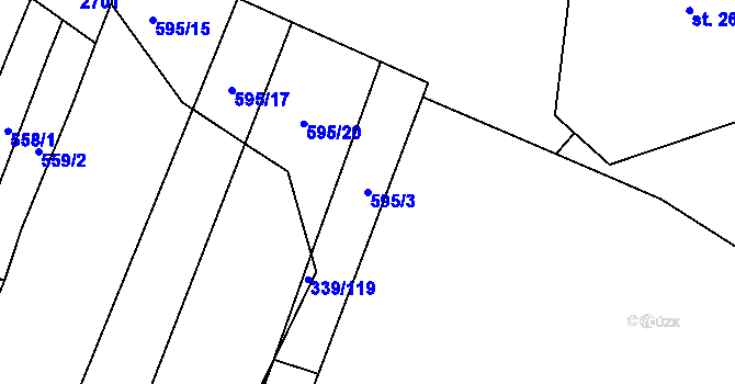 Parcela st. 595/3 v KÚ Hředle, Katastrální mapa