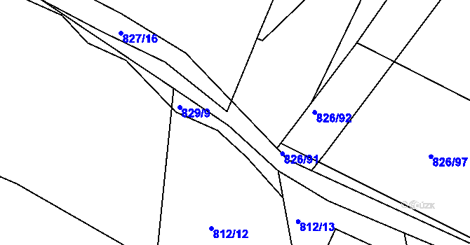 Parcela st. 827/6 v KÚ Hředle, Katastrální mapa