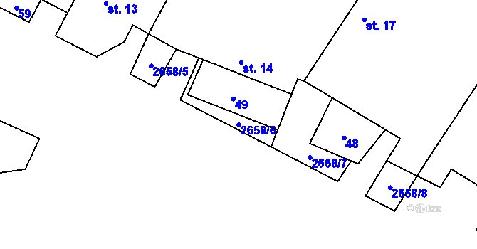 Parcela st. 2658/6 v KÚ Hředle, Katastrální mapa