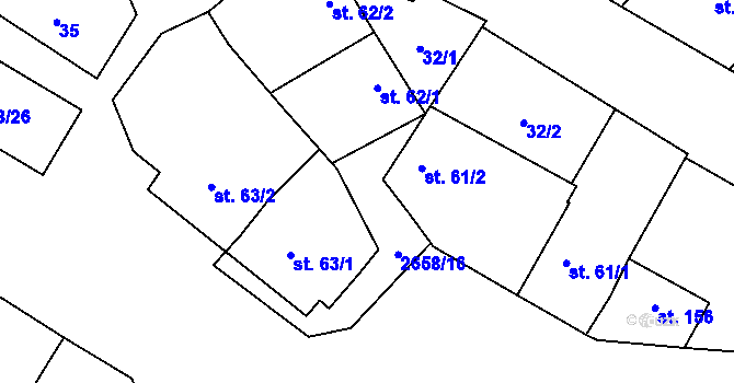 Parcela st. 2658/15 v KÚ Hředle, Katastrální mapa