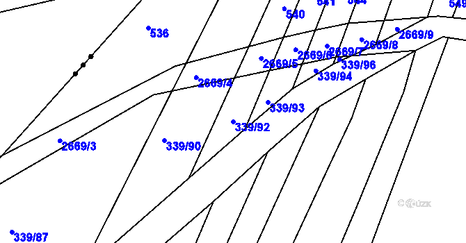 Parcela st. 339/92 v KÚ Hředle, Katastrální mapa