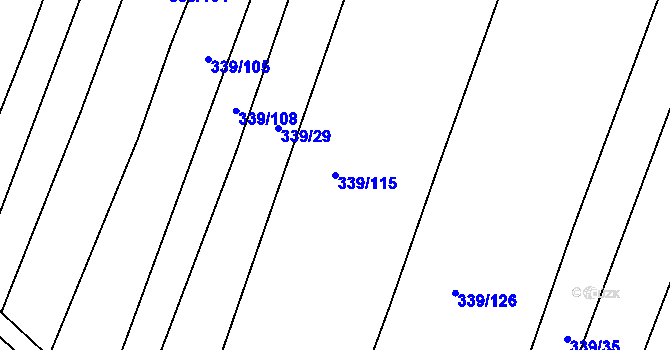 Parcela st. 339/115 v KÚ Hředle, Katastrální mapa