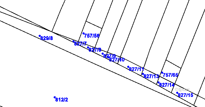 Parcela st. 827/9 v KÚ Hředle, Katastrální mapa