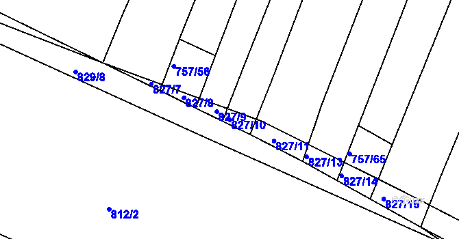 Parcela st. 827/10 v KÚ Hředle, Katastrální mapa