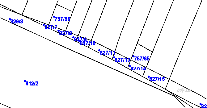 Parcela st. 827/12 v KÚ Hředle, Katastrální mapa