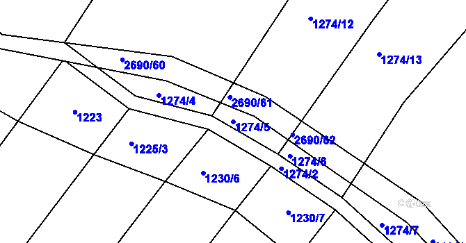 Parcela st. 1274/5 v KÚ Hředle, Katastrální mapa