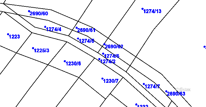 Parcela st. 1274/6 v KÚ Hředle, Katastrální mapa