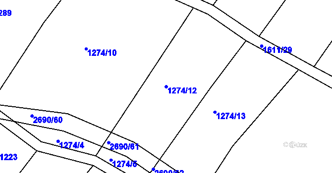 Parcela st. 1274/12 v KÚ Hředle, Katastrální mapa