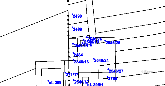 Parcela st. 2716 v KÚ Hředle, Katastrální mapa