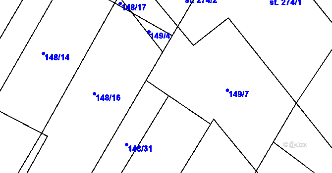 Parcela st. 148/30 v KÚ Hředle, Katastrální mapa