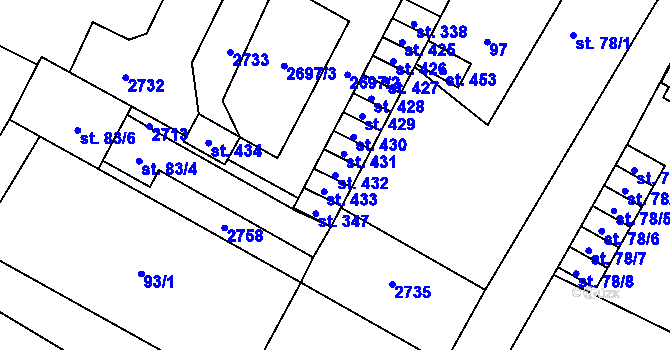 Parcela st. 432 v KÚ Hředle, Katastrální mapa