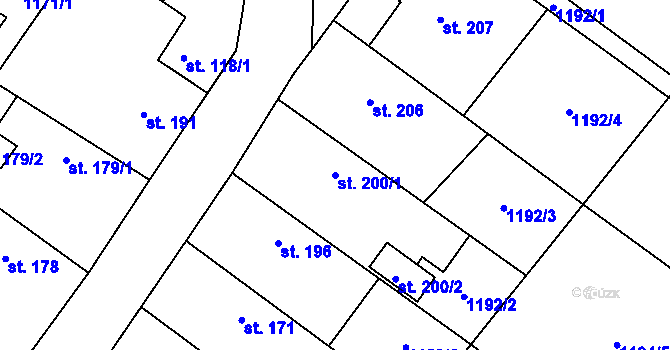 Parcela st. 200/1 v KÚ Hředle, Katastrální mapa