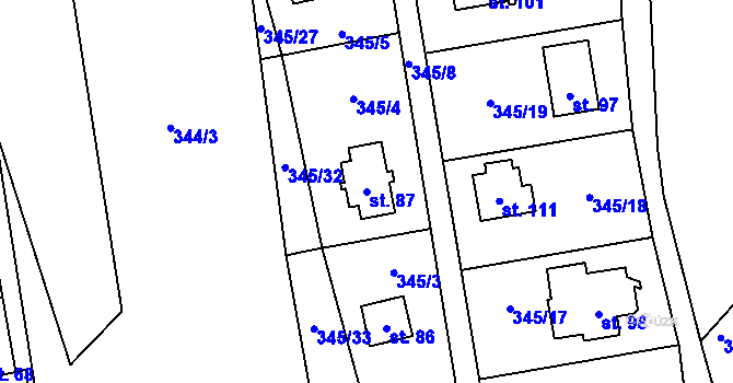 Parcela st. 87 v KÚ Hřešice, Katastrální mapa