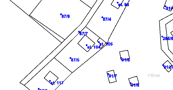 Parcela st. 104 v KÚ Hřešihlavy, Katastrální mapa