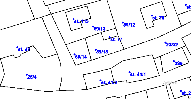 Parcela st. 59/15 v KÚ Hřešihlavy, Katastrální mapa