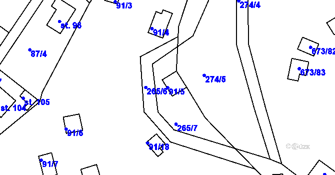 Parcela st. 91/5 v KÚ Hřešihlavy, Katastrální mapa